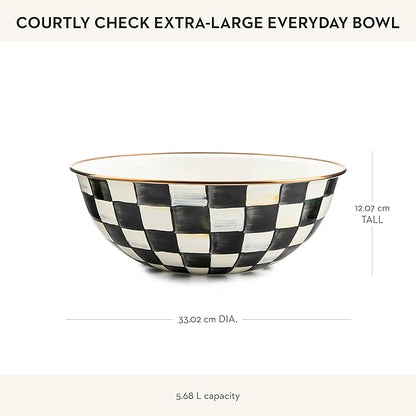 MACKENZIE-CHILDS Enamel Everyday Bowl, Serving Bowl for Entertaining, Extra-Large, Black-and-White Courtly Check, Set of 1