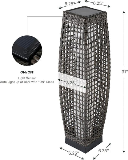 Grand patio Solar Outdoor Floor Lamp Water-Resistant Wicker Deck Lantern Light for Garden or Porch-Large Fuji, Dark Brown