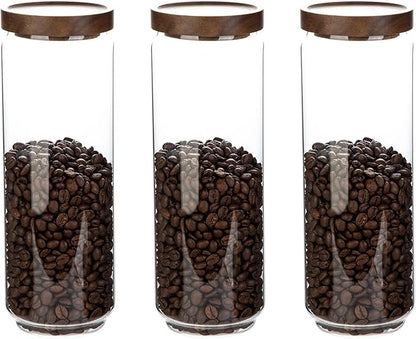Glass Storage Jars with Wooden Lid Set of 3, 44 OZ High Borosilicate Glass Containers Kitchen Food Canisters s for Coffee Beans/Sugar/Noodles/Nuts/Cookies/Pasta