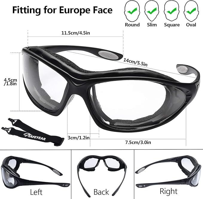 SAFEYEAR Anti Fog Safety Glasses- SG002 Clear Scratch Resistant Work Glasses No-Slip Safety Goggles Lab Grinding Chemistry