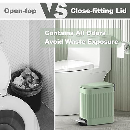 TrashAid Slim Bathroom Trash Can with Lid Soft Close, 6 Liter/1.6 Gallon Stainless Steel Small Garbage Can with Removable Inner Bucket, Step Pedal, Slim Wastebasket for Toilet, Office, Bedroom, Green