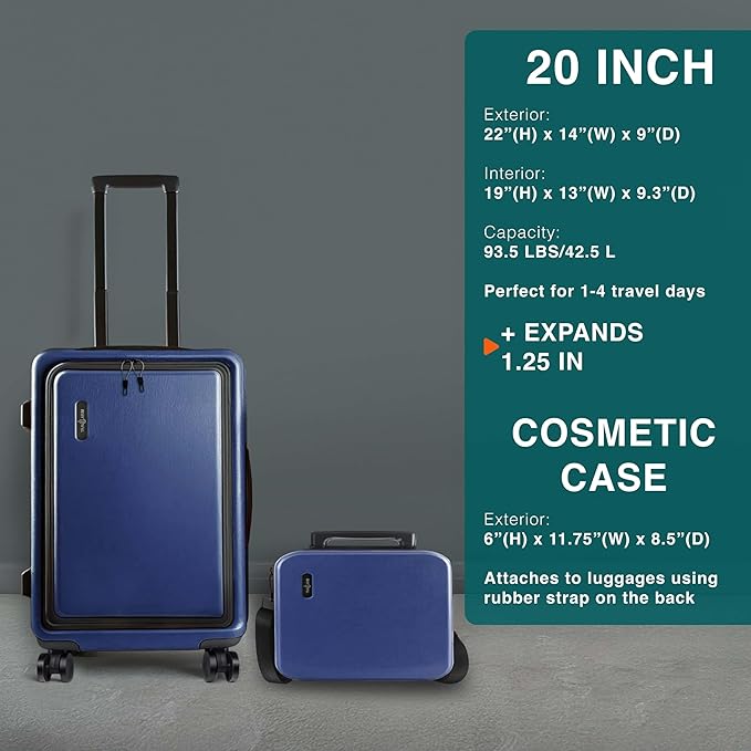 Luggage Sets 3 Piece, 22 Inch Carry on Luggage and 24 Inch Suitcases with Wheels Spinner, Durable Hard Shell Suitcase Set, Expandable Travel Suitcase, Navy