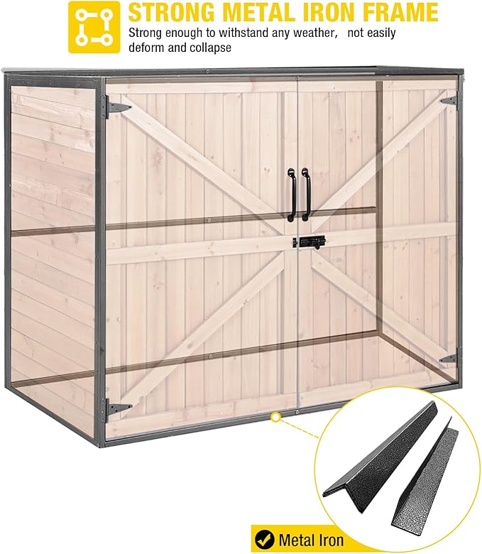 Aivituvin Outdoor Storage Shed Upgraded with Strong Metal Frame Horizontal Storage Cabinet for Trash Cans and Yard Tools 4.2 ft. x 2.3 ft.