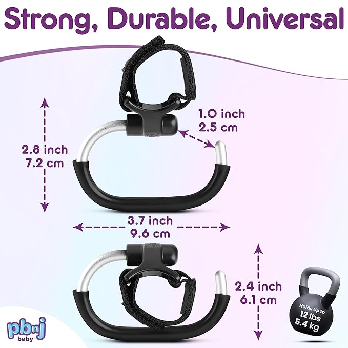 Stroller Hooks for Hanging Diaper Bags - Mommy Stroller Clip and Stroller Accessories Organizer Hook - Large Carabiner Clips for Mom Purse Shopping Grocery Bag and Accessory - (2 Pack) (Foldable)