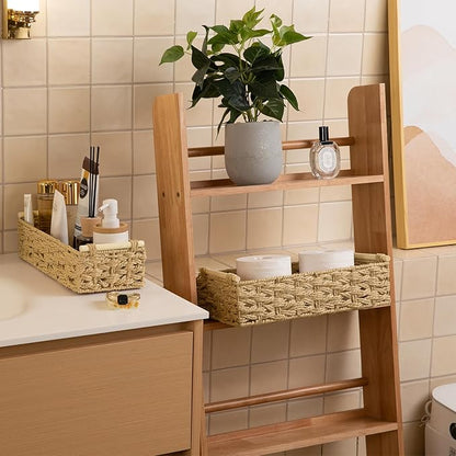 OIAHOMY Toilet Paper Baskets Handmade Paper Rope Decorative Wicker Storage Tank Shelf Cabinet Organizer for Bathroom Home, Set of 2, Yellow