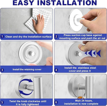 Suction Cup Hooks, Shower Hooks for Inside Shower – Removable Towel Hooks for Bathroom Window Glass Mirror Tile, Bath Robe Looafh Hook for Hanging – Waterproof & Rustproof, Silver(4 Pack)