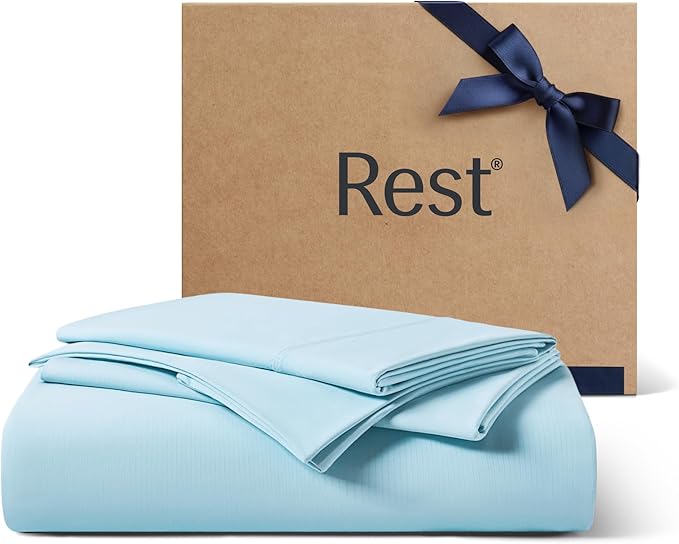 REST® Evercool®+ Starter Sheet Set, Queen, Light Blue, Breathable Bed Sheets for Hot Sleeper and Night Sweats, with Pillowcases, Ionic+ Self-Cleaning Silver Yarn for Sensitive Skin, 3PCS No Flat Sheet