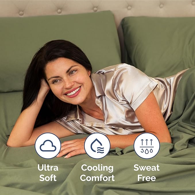 Extra Deep Pocket Queen Sheet Set - 4 Piece Breathable & Cooling Bed Sheets - Hotel Luxury Sheet Set - Soft, Wrinkle Free & Comfy - Easily Fits Extra Deep Mattresses - Deep Pocket Sage Green Sheets