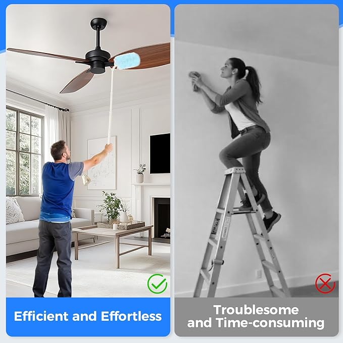 Disposable Duster Refills 8-Pack with Extendable Handle, 360° Electrostatic Dusting Tool, Adjustable Angle for Ceiling/Fan/Furniture Cleaning (Compatible with Multi-Brand Heads)