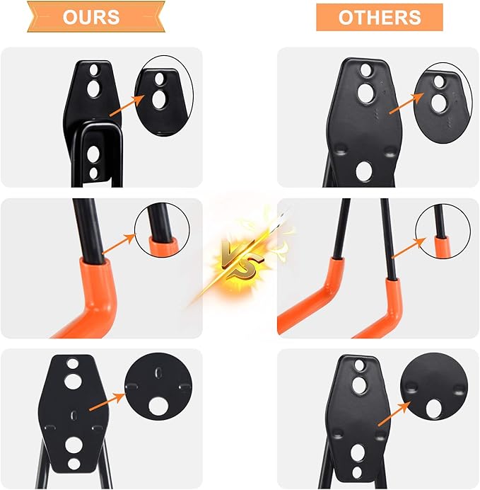 AOBEN Garage Hooks Heavy Duty, Steel Garage Storage Hooks, Utility Tool Hangers and Combinable Wall Mount for Organizing Ladders, Bikes, Hoses, and More Equipment (Small J, 4 Pack)