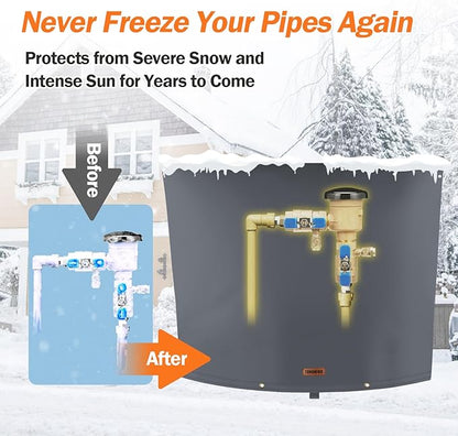 TOHONFOO Backflow Preventer Pipe Insulation Cover (5°F) - Irrigation Sprinkler Valve Insulated Pouch - Water Well Pump Cover - Sturdy 5 Layers for Winter Freeze Protection, 34" W x 24" H, Grey