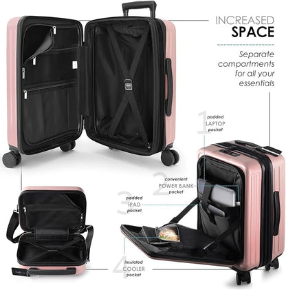 22 Inch Carry On Luggage 22x14x9 Airline Approved, Carry On Suitcase with Wheels, Hard-shell Carry-on Luggage, Durable Luggage Carry-On, Pink Small Suitcase with Cosmetic Case