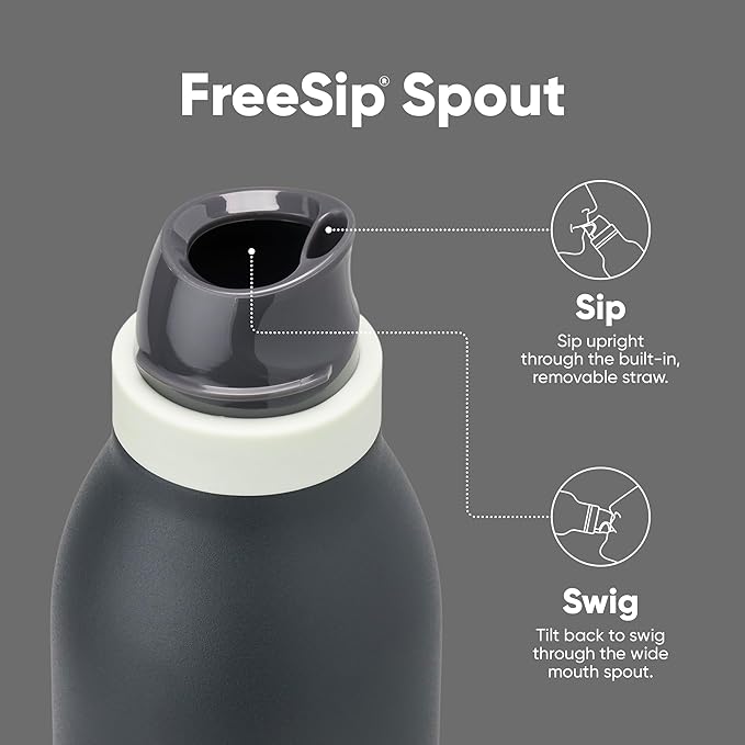 Owala FreeSip Twist Insulated Stainless Steel Water Bottle with Straw for Sports and Travel, BPA-Free, 18-oz, Blue/Grey (Foggy Tide)