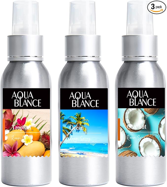 Fragrant Room Spray, Tropical, Ocean, Coconut, 3 x 3.4 fl oz, Air Fresheners Odor Eliminator for Home, Bathroom, Concentrated Room Spray