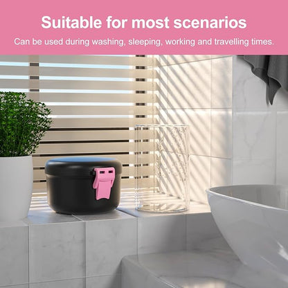 BVN Leak-Proof Denture Bath Cup for Travel, Denture Cup for Soak Dentures, Retainer Cleaning Case with Strainer (Black + Pink)