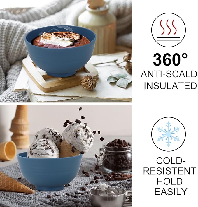 Wrova wheat straw small bowls 10oz set of 8 - Unbreakable Dessert Bowls set for kids - Mini Bowls for Ice Cream,Snack and Fruits - Microwave & Dishwasher Safe Appetizer Bowls