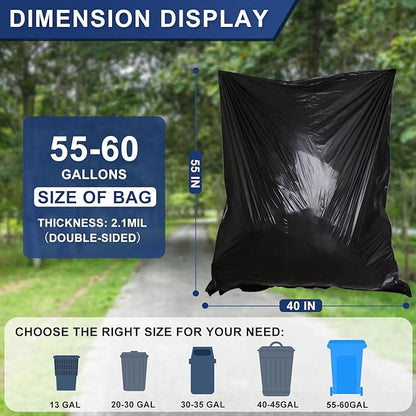 55-60 Gallon Trash Bags Heavy Duty 2.1 Mil - 39''x55'' 100 Count Extra Thick Black Garbage Bags Unscented Strong Huge Can Liners for Construction Industrial Yard Outdoor Commercial