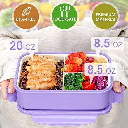 LOVINA Bento Boxes for Adults - 1100 ML Bento Lunch Box Container For Kids With Spoon & Fork - Durable Perfect Size for On-the-Go Meal, BPA-Free and Food-Safe Materials(Purple)