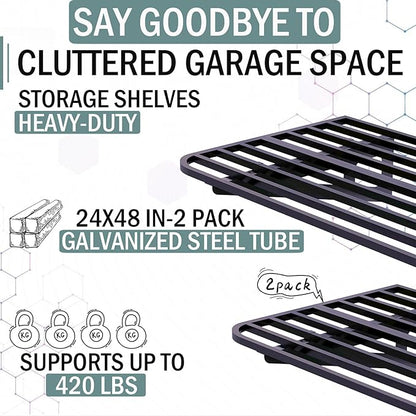 2-Pack 2x4ft Garage Wall Shelving, 2 Shelf Total 8 ft(L) Garage Wall Storage, Heavy-Duty Storage Shelves, Perfect for Holding Storage Bins, Boxes, Sporting Goods, Tools, and More. Space-Saving