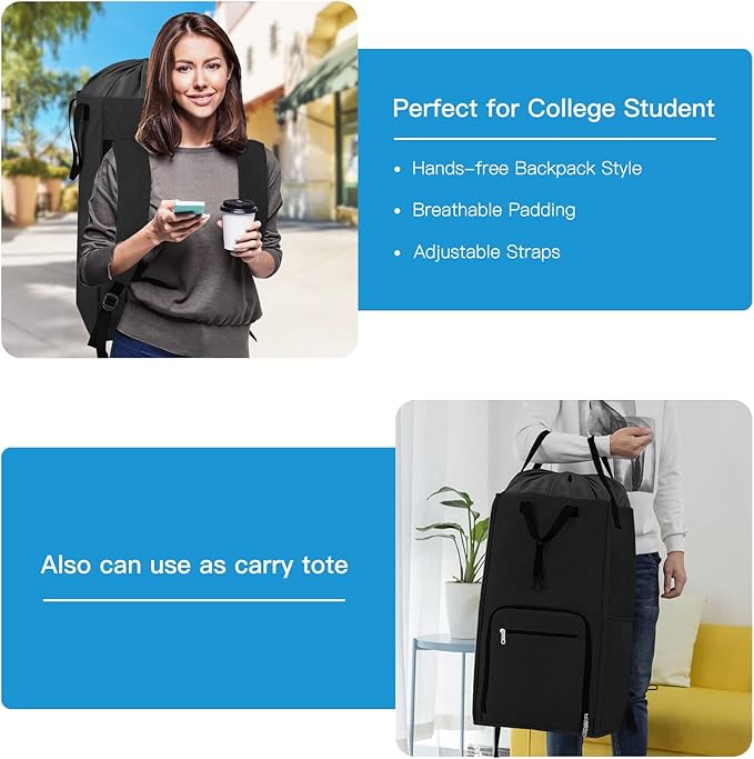 Laundry Backpack Bag, Bukere Extra Large 2 in 1 Laundry Hamper Basket for College Students Dorm Essentials, Adjustable Shoulder Straps, Freestanding Laundry Bag for Apartment, Laundromat, Travel