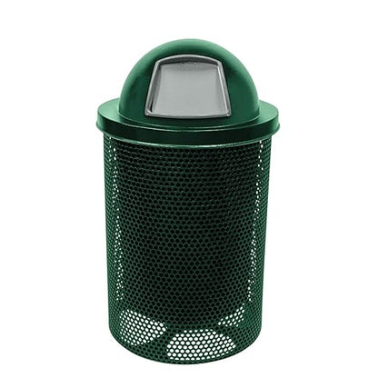 COATEDOUTDOORFURNITURE RDT-P-TXTGRN Heavy Duty Round Trash Receptacle with Dome Top, Liner Included, 32 Gallon, Textured Green, Made in America