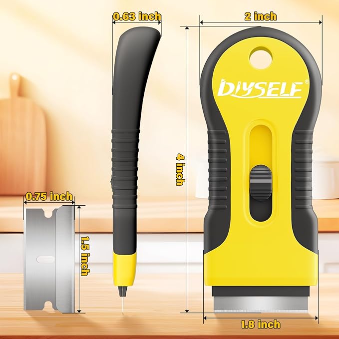 DIYSELF 2 Pack Razor Blade Scraper, Includes 10 PCS Additional Razor Blades, Streamlined Razor Scraper, Razor Blade Scraper Tool for Cooktop, Kitchen, Oven, Compact Glass Scraper for Paint, Sticker