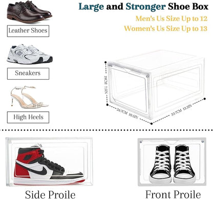 10 Pack Shoe Storage Box Clear Hard Plastic Shoe Organizer Stackable Hats Sneaker Display Case with Lids for Size 13, Clear