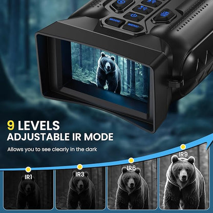 Night Vision Goggles,4K Night Vision Binoculars for Adults,Thermal Binoculars with 10X Zoom,9-Level Infrared,1000FT Infrared Range,32GB TF Card,Photo&Video Recording,Compact Design,Ideal Gifts for Men