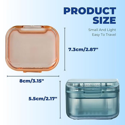 Retainer Case Denture Bath Case,Retainer Cleaner Case with Lid,Denture Cup for Partial Dentures,Mouth Guard&Braces,Denture Soaking Container Case for Travel (Blue)