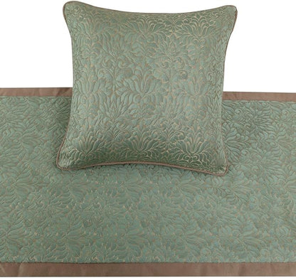 The HomeCentric King/Queen/Twin Blue & Beige Decorative CA King 86"x18" Bed Runner Without Pillow Cover, Damask Bed Scarf on Jacquard Fabric - Arabella