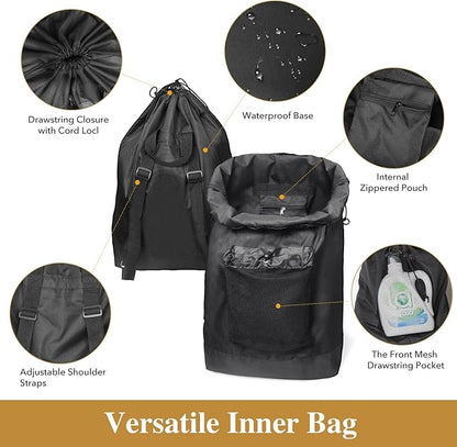60L 2-in-1 Laundry Hamper with Laundry Backpack, Waterproof Basket with Lid, Laundry Bag with Shoulder Straps and Mesh Pocket, Hamper for College Dorm, Travel, Apartment, Laundromat