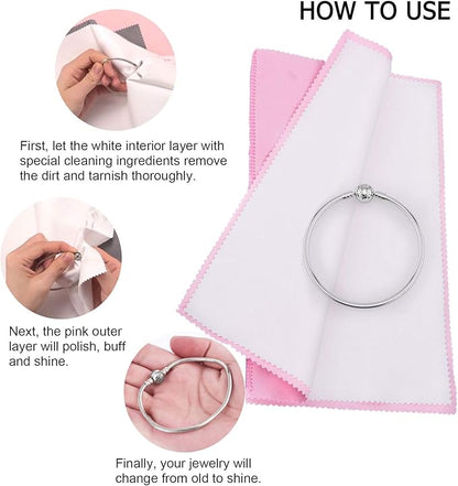 SEVENWELL Silver Polishing Cloth, Jewelry Cleaner Cloth for Sterling Silver Jewelry, Gold, Platinum, Silverware, Diamonds, Gemstones, Coins (Pink)