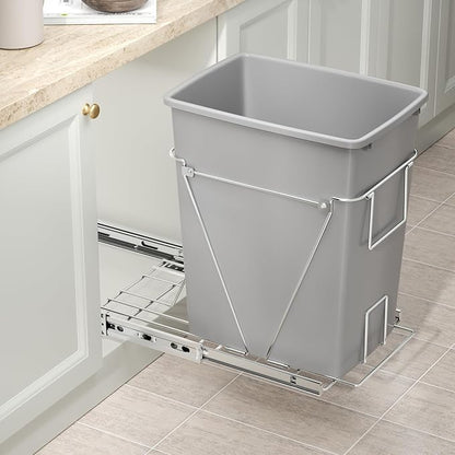35 Quart Plastic Trash Can, Under Canbinet Waste Bin, 9-Gallons Slim Trash Can for Kitchen Bedroom Office Bathroom Under Sink Grey (2-Pack)