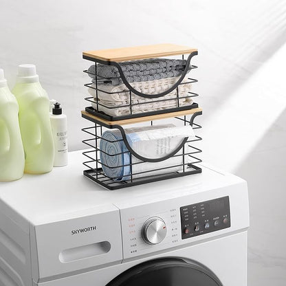 Extra Large Trash Bag Holder Under Sink 2 Pack Stackable Kitchen Storage with Bamboo Lid, Garbage Bag Dispenser Roll Holder, Pantry Organizers Wall Mounted Laundry Room Organization Storage