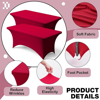 Trlyc 2 Pack 4FT Spandex Table Cloth - 48 x 30 Inch Rectangular Stretch Tablecloth, Wrinkle Resistant Scretch Table Cover for Wedding, Party, Banquet, Picnic, Outdoor Decoration (2Pcs,Burgundy)