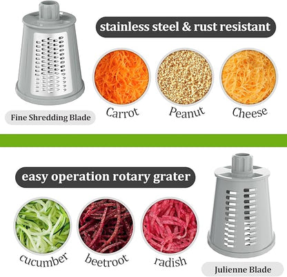 Ourokhome Rotary Cheese Grater Cheese Shredder, Mandoline Vegetable Slicer with 5 Interchangeable Blades and Strong Suction Base for Fruit, Vegetables, Nuts White