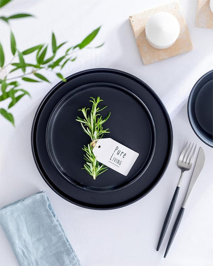 Stoneware dinnerware set 8 persons 32 pcs – Matte black style plates and bowls set – Dishwasher and microwave safe – Bowl and plate set – Dinner service Pure Living Interior Design