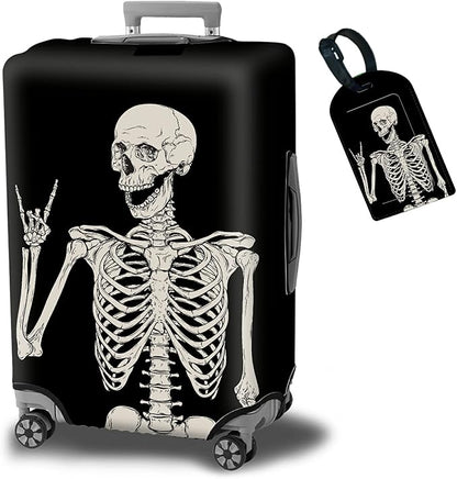 Luggage Cover Plus - Suitcase Protector with Rock Skull Travel Design, XL Size (29-30 Inch), Dustproof, Anti-Scratch, Washable Elastic Cloth, Concealed Zipper, Includes Luggage Tag