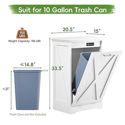 Betterhood Tilt Out Trash Can Cabinet, Hidden Trash Bin with Deodorizing & Negative Ion System, Pet-Proof Kitchen Waste Cabinet for Kitchen, Dining Room, Living Room (White, 1 * 10 Gallons)