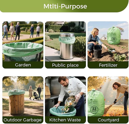 30-33 Gallon Compostable Trash Bags with Flat-Top, Heavy Duty Extra Thick 1.57 Mil, 124.92 Liter, 30 Bags, Large Lawn and Yard Waste Bag, ASTM D6400, US BPI and OK Compost Home Certified