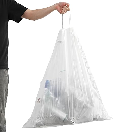 happimess HPM3000V-WHITE 30 Gallon Drawstring Unscented Trash Can Liner for Business Home Kitchen Commercial and Industrial White (100-Count, 4-Rolls of 25 Liners)