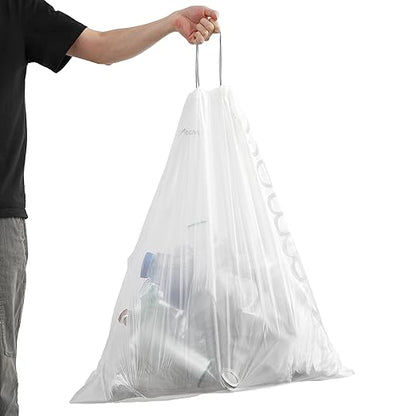 happimess HPM3000V-WHITE 30 Gallon Drawstring Unscented Trash Can Liner for Business Home Kitchen Commercial and Industrial White (100-Count, 4-Rolls of 25 Liners)