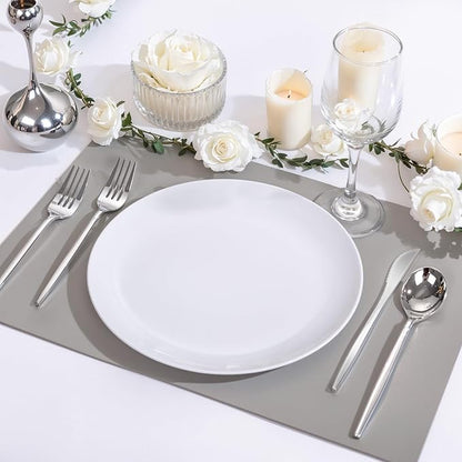 PULOTE 300PCS Silver Plastic Silverware Disposable - Heavy Duty Silver Plastic Cutlery - Disposable Utensils Set Include 100 Knives, 100 Forks and 100 Spoons for Party & Wedding