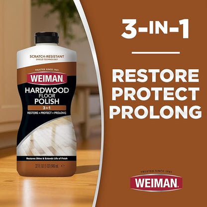 Weiman Hardwood Floor Cleaner and Polish Restorer Combo - 2 Pack - High-Traffic Hardwood Floor, Natural Shine, Removes Scratches, Leaves Protective Layer