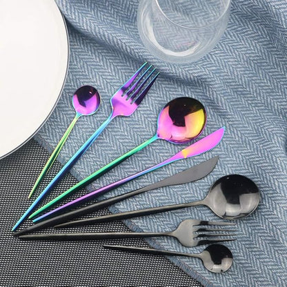 JASHII Flatware Set 24 Piece, Stainless Steel With Titanium Colorful Plated, Multicolor Flatware Set, Silverware, Rainbow Color Cutlery Set Service For 6
