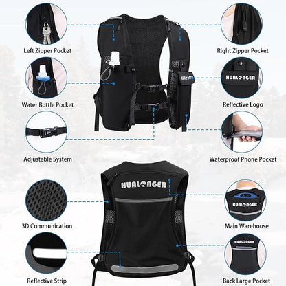 Running Hydration Vest for Women Men,Lightweight Breathable Hydration Pack with 500ml Soft Flask, Adjustable Chest Straps Reflective Backpack for Trail Running Marathon Race Jogging Cycling