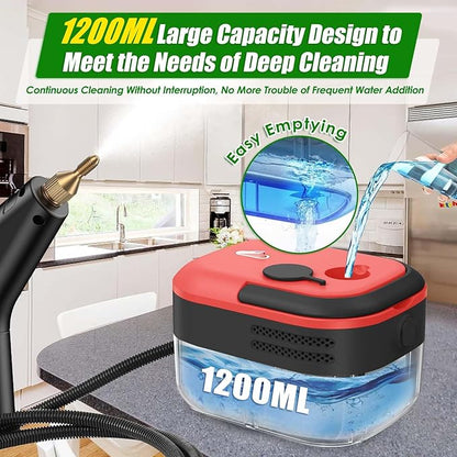 7-in-1 Handheld Steam Cleaner, 2200W High Pressure Steam Cleaner, 1.2L Portable Car Steam Cleaner for Home Kitchen, Bathroom, floor and Car Cleaning, 10s Fast Heating High Pressure Steam Cleaning, Red
