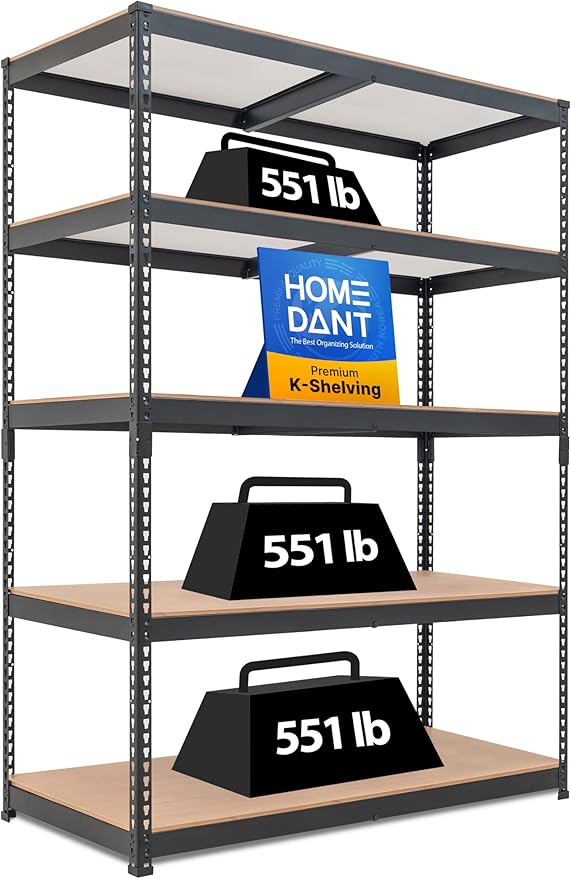 HOMEDANT 5 Tier Laminated Boltless Heavy Duty Garage Storage Adjustable Wide Size Metal Shelving Unit Utility Rack Shelves Organization Multipurpose Shelf Shed Warehouse 47.7"W x 24.1"D x 71.3"H 1Pack