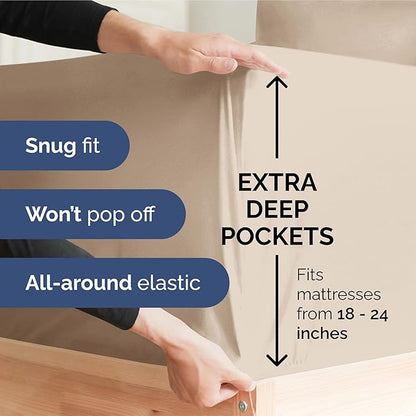 Extra Deep Pocket Queen Sheet Set - 4 Piece Breathable & Cooling Bed Sheets - Hotel Luxury Sheet Set - Ultra Soft, Wrinkle Free & Comfy - Easily Fits Extra Deep Mattresses - Deep Pocket Wheat Sheets