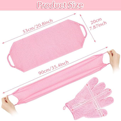 Anezus Exfoliating Shower Bath Gloves Back Scrubber Set for Body, Face, Shower, Bath, Scrub and Exfoliator (Pink)